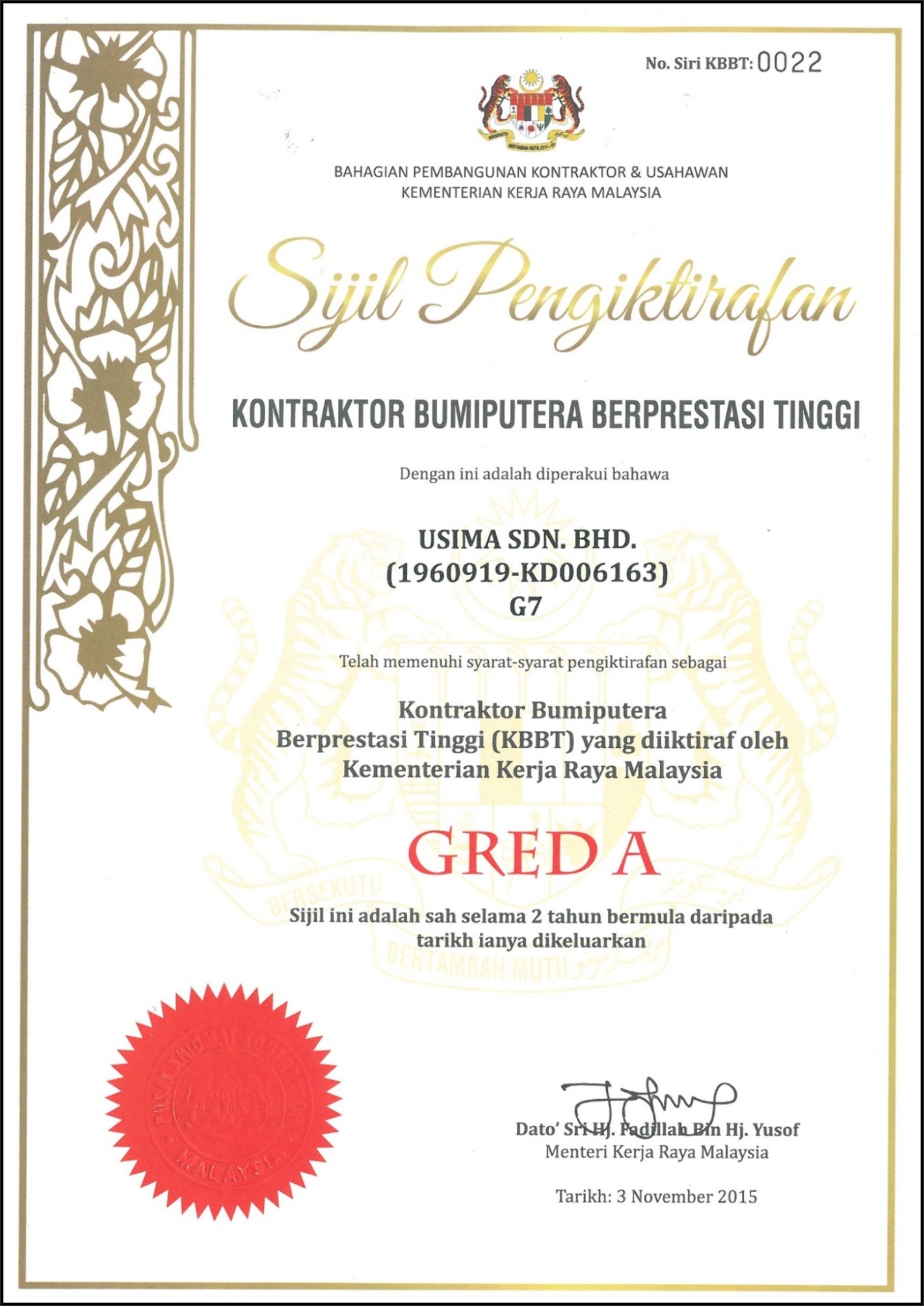 MCIEA Environmental Best Practice Award — Usima Sdn Bhd