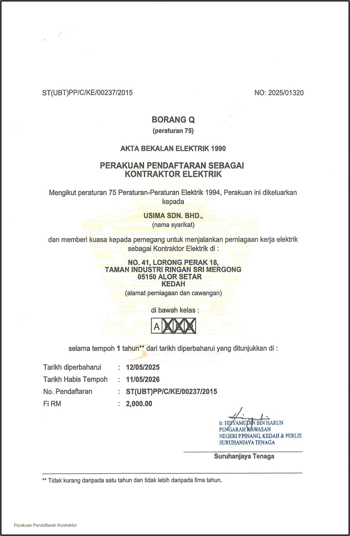 Sijil Kontraktor Elektrik