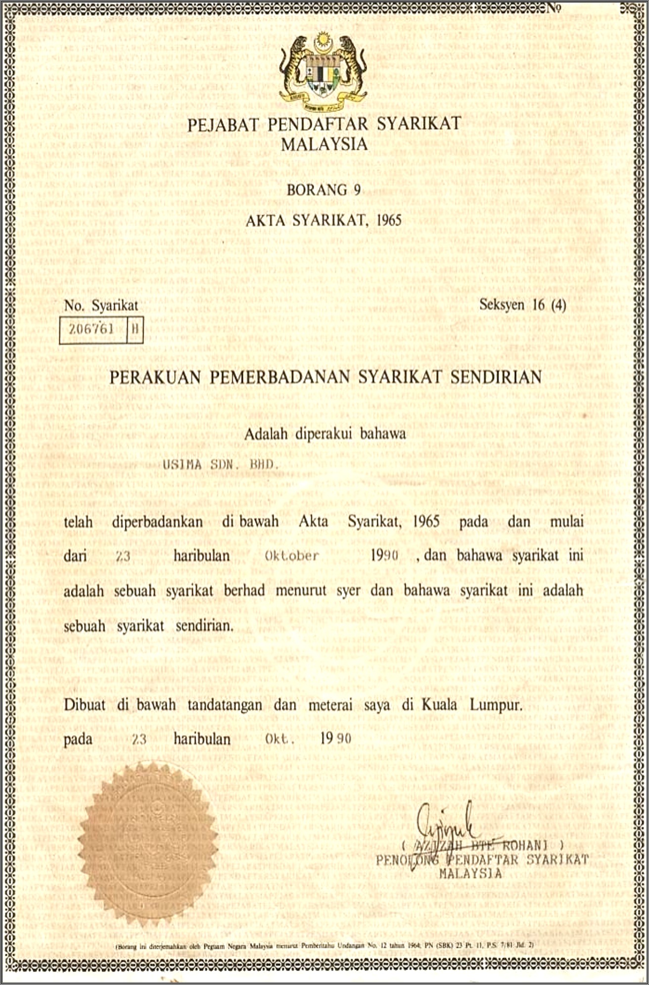 Borang 9 - Memorandum Persatuan